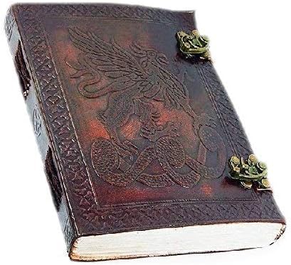 OVERDOSE Vintage Celtic Griffin Journal Dragon Diary with Dual C-Lock - Handmade Antique Journal, Brown, A5