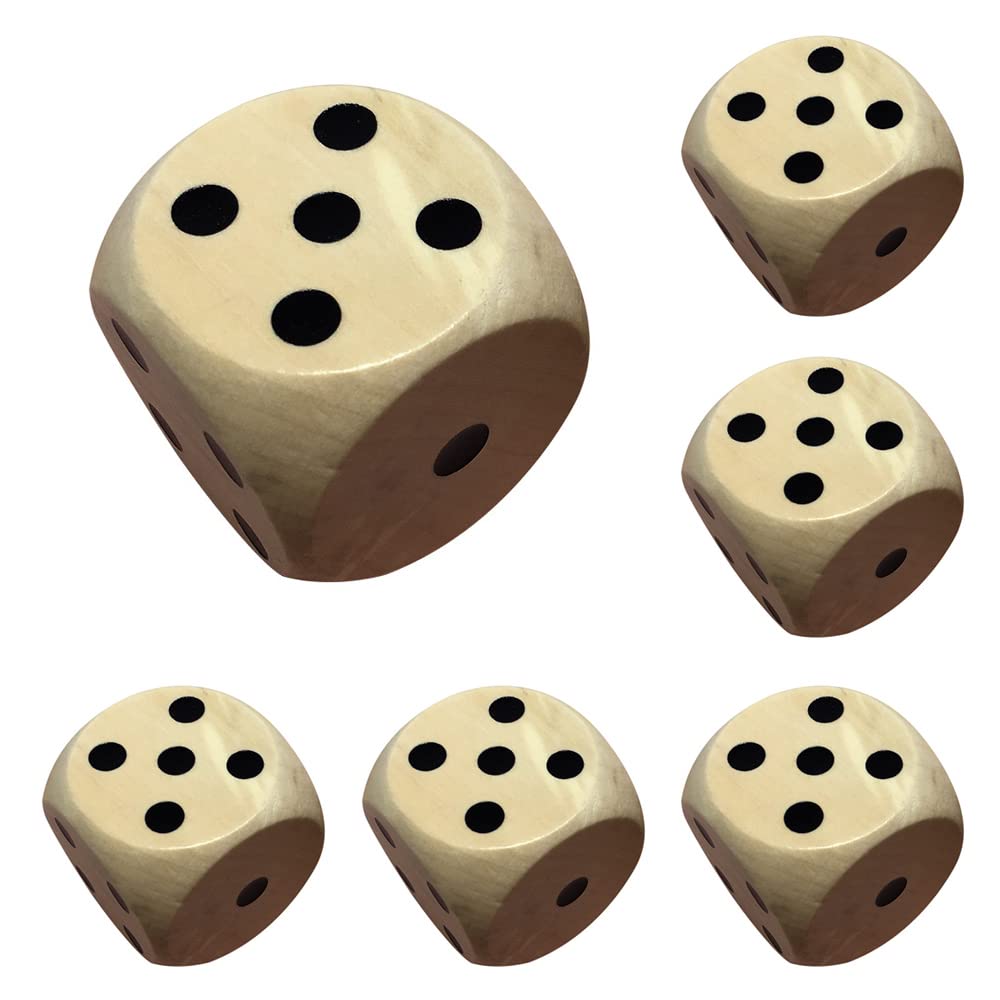 POFET 6pcs Wooden Dice Set Large Gaming Dice Classic Game Toy Accessory Big Dices Playing Props 5x5x5cm