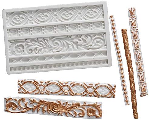 Kuxse DIY Baroque Scroll Relief Cake Border Silicone Mold Frame Fondant Cake Decorating Tools Candy Chocolate Gumpaste Mould