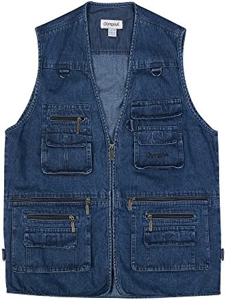 Men's Denim Outdoor Fishing Vest Multi Pockets Waiscoat Travels Sports