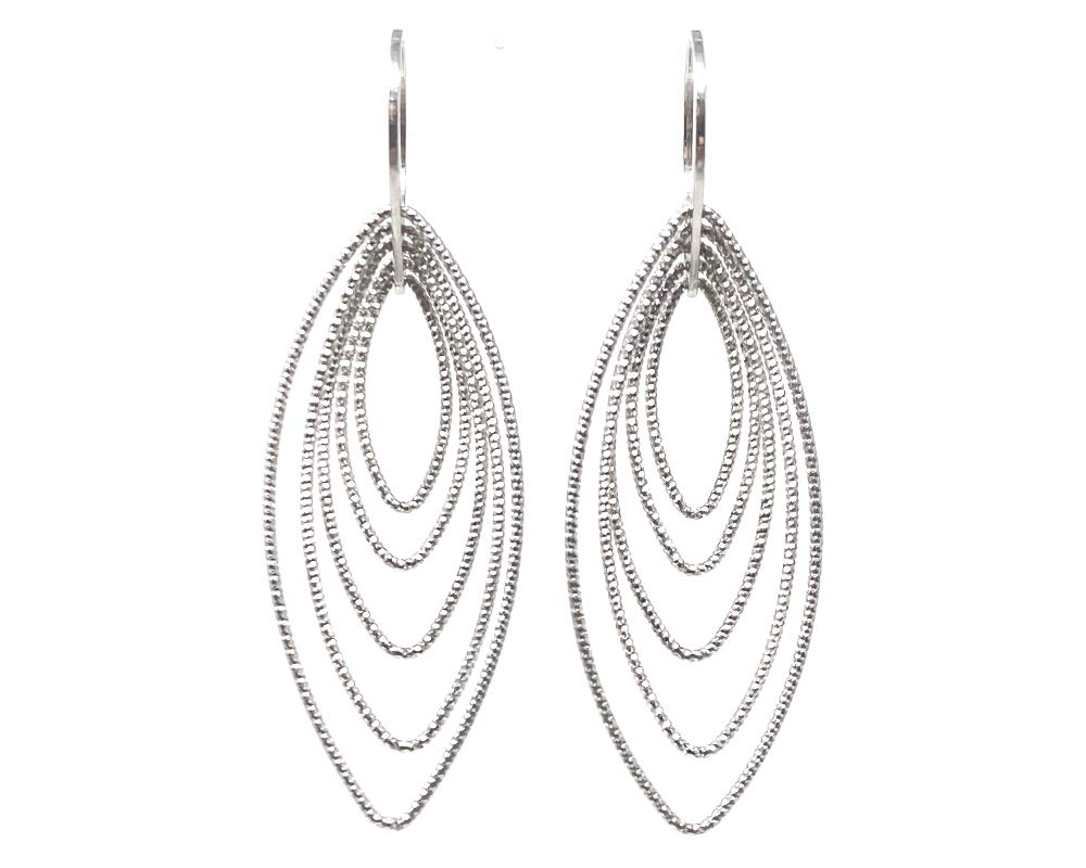 Silver Multi Diamond-Cut Oval Drop Earrings