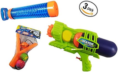 3 Pieces Summer Toys - Water Set - 1 Banzai Aqua Shotz Pool Blaster, 1 Water Gun with Jumbo Tank &amp; 1 Water Slinger