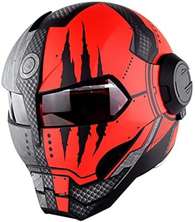 DYM258 Motorcycle Locomotive Full Face Motocross Helmet D.O.T Certified Motorcycle Flip Open Mask Personality Retro Style Harley Iron Man Transformers Helmet,L