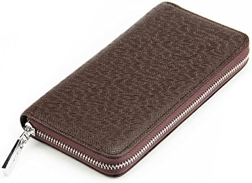 RFID Blocking Wallet Classic Clutch Metal Zipper Leather Long Wallet Card Holder Purse Handbag for Men and Women (Brown)
