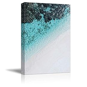 Canvas Wall Art White Sand Beach Wave Ocean Water Painting Artwork for Home Prints Framed - 12x18 inches