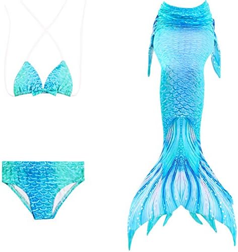 Kasual Girl's Mermaid Tail Bikini Sets Sunsuit Swimsuit Bathingsuit 3Pcs Sea-Maid Bikini in Sky Blue for 10-12 Years