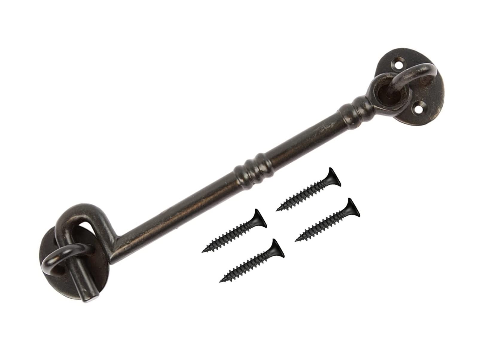 TERF® 200mm Heavy Duty Antique Black Cabin Door Hook and Eye Lock 200mm (8 inch) Cabinet Latch Catch including Fixing Screw For Door Gate Window Closet Shed Latch - Pack of 1