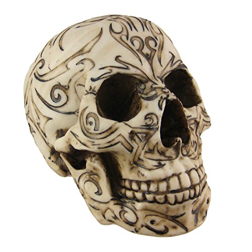 Tribal Tattoo Human Skull Statue Figure