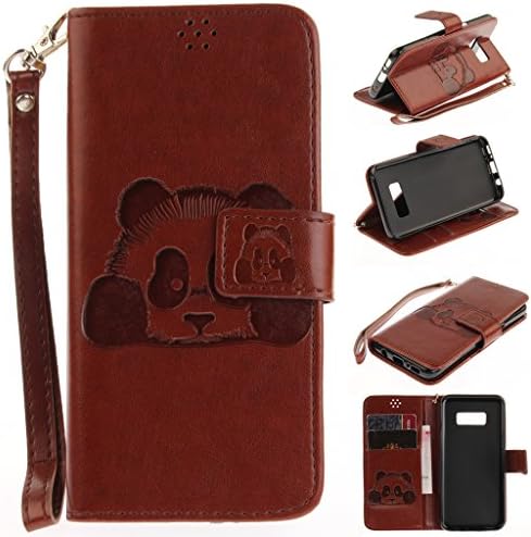 For Samsung Galaxy S8 Case [With Tempered Glass Screen Protector],Metatze 3D Emboss Panda PU Leather With Kickstand Card Cash Packet Magnetic Flip Book Wallet Cover (Coffee)