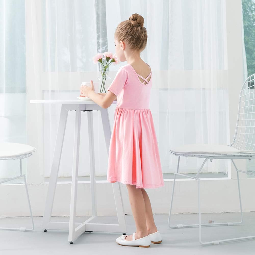 STELLE Toddler/Girls Short Sleeve Casual A-Line Twirly Skater Dress for School Party 3-12 Years: Clothing