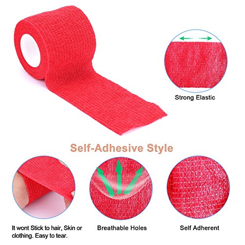 Self-Adhesive Cohesive Wrap Bandage Flexible Stretch Tape Athletic Strong Elastic First Aid Tape for Wrist, Ankle Sprains, Swelling 6 Packs, 1Inch X 5Yards