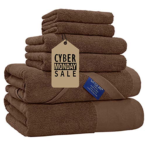 LITTLE JOY Bath Towels Set Extra Large 100% Cotton Shower Towels Highly Absorbent Super Soft Bathroom Towels Sets (Brown, Set of 6)