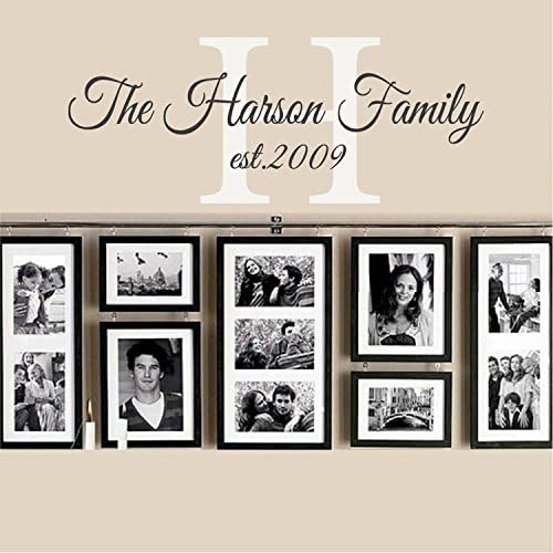 Family Name Monogram Wall Decal - Personalized Family Established Date Wall Decal - Family Vinyl Lettering (Black+White,10"h x 23"w )