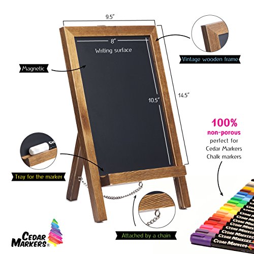 Cedar Markers 14â€x9.5â€ Chalk Board Standing Sign. Mini Chalkboard Signs with Chain. Wooden Signs Chalk Board Perfect for Chalk Markers and Vintage Wedding Signs, Rustic Kitchen Decor. (14x9.5)