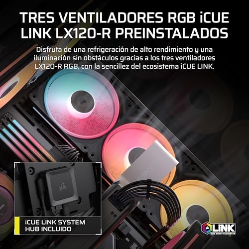 Caixa de PC 3500X LX-R RGB iCUE Link Mid-Tower com painel panorâmico de vidro – Inclui 3X LX120-R RGB e iCUE Link System Hub, pode incluir até 10 ventoinhas de 120mm – Preto