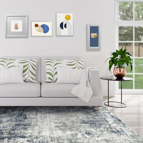 8x10 Area Rugs for Living Room Rug Washable: Modern Large Rug for Dining Room Bedroom Carpet Non Slip 8 by 10 Indoor Abstract Nursery Home Office Blue Grey