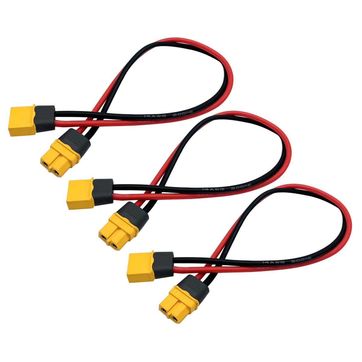 Nuofany 3PCS XT60H Plug Extension Cable - Male to Female Connector Adapter with 11.8inch 14awg Silicone Wire