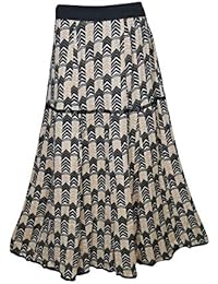 Women's Black Skirts Printed Rayon Flared Long Maxi Skirt M/L