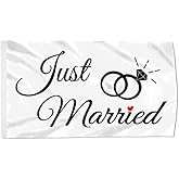 Cayyon Just Married Flag Banner Outdoor Indoor Decoration Flag 3x5Feet Double Stitched Polyester with Brass Grommets (white)