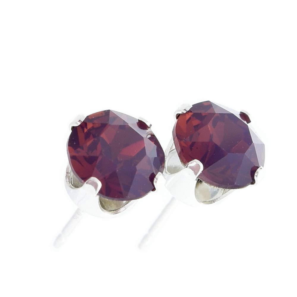 pewterhooter 6mm Sterling Silver Crystal Stud Earrings for Women (Cyclamen Opal)