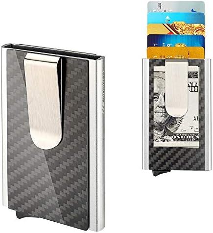 Mosiyeef Aluminum RFID Blocking Automatic Pop-Up Genuine True Carbon Fiber Wallet Card Case Holder Money Clip