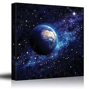 Planet Earth on a Blue Starry Galaxy - Canvas Art Home Art - 12x12 inches