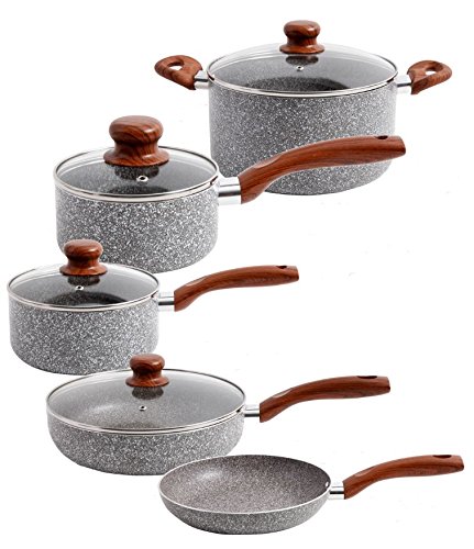 Oster Dellwood 9 Piece Non-Stick Cookware Set, Marble-look Aluminum