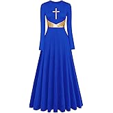 ELLYDOOR Womens Metallic Cross Worship Praise Dance Dress Full Length Lyrical Dancewear Church Liturgical Robe Dress