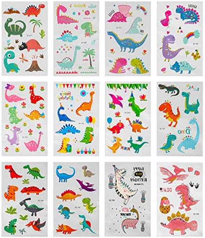 Jamber 120pcs Temporary Tattoos for Kids,12 Sheets Unicorn Dinosaur Party Supplies Party Favors Kids Birthday Gift