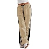ZAFUL Women's Colorblock Straight Casual Pants Drawstring Slouchy Palazzo Pant Side Striped Lounge Trouser with Pockets