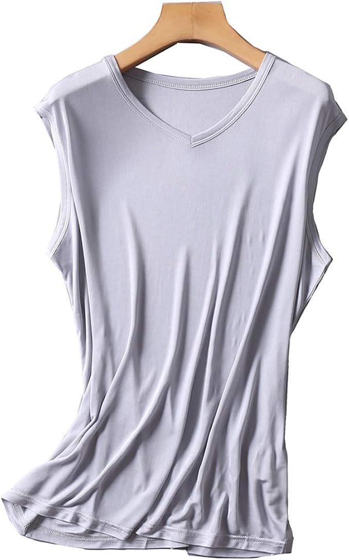 Amazon メンズ シルク Vネックt ノースリーブ インナーシャツ M L Xl Silk シルク100 メンズ 絹 下着 保温 敏感肌 低刺激 通気 抗菌 快適 インナーシャツ 通販