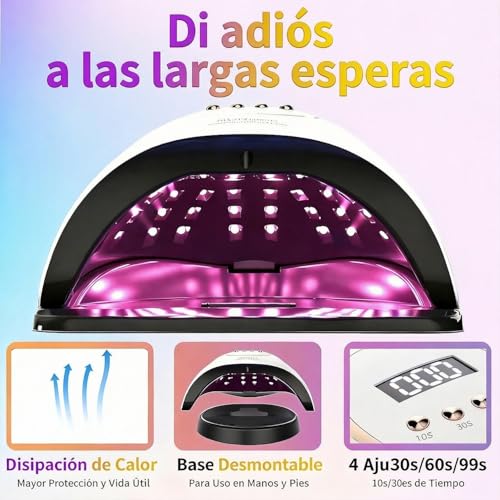 Lámpara de Uñas, UV/LED Secador de Uñas de 280W, Lámpara UV para Uñas con 45 Luces, Lámpara de Uñas para Esmalte de Gel con 4 Ajustes de Temporizador, Función de Temporizador de Memoria y Pausa