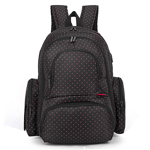 CoolBELL Baby Diaper Backpack With Insulated Pockets / 15 Inch Water-resistant Baby Bag / Multi-functional Travel Knapsack Include Changing Pad (New Pink Dot)