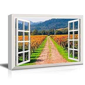 3D Visual Effect View Through Window Frame Path Through The Vineyard Gallery 12x18 inches