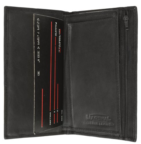 Genuine Leather Checkbook Cover Wallet Organizer with Credit Card Holder (Black)