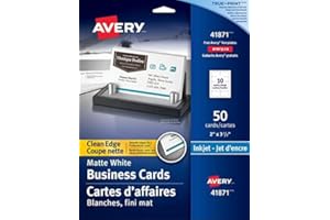 Avery Business Cards, 2" x 3.5" Cards, Clean Edge, White, Matte, for Inkjet Printers, 50 Cards, (41871)