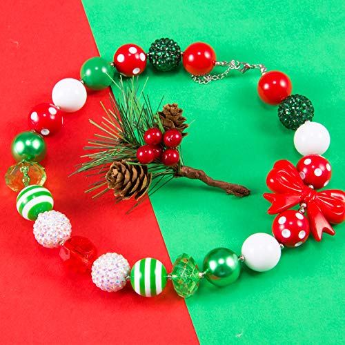 Madholly 2 Pcs Stretch Christmas Beaded Bracelet Necklace Set- Kids Holiday Festive Jewelry Set with Red White and Green Xmas Theme Beads for Children Girls Women Fun Christmas Gifts Present - Thumbnail 3