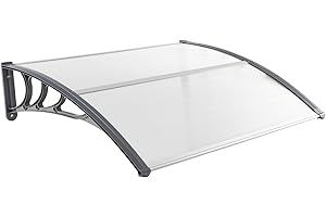 Tangkula 40" x 48" Window Awning, Modern Polycarbonate Overhead Door Awning with Hollow Sheet for Rain Snow Sunlight Protection, UPF 50+ Awnings for Patio, Door, Deck, Porch