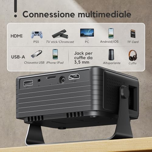 Mini Projector, AKIYO O1 Portable Projector 15000 Lumens, 2026 Upgraded 4K Video Projector Support Full HD 1080P, Car Keystone, 50% Zoom, 360° Rotatable for Phone/TV Stick/HDMI/USB/TF, Black