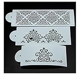 Flower Cake Decorating Tools Stencil Carved 3-Piece Classic Fondant Imprint Mat Set, Clear