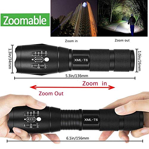 BINWO LED Flashlight Super Bright 2000 Lumen Rechargeable Flashlight, CREE T6 Flashlight with 5 Modes, Zoomable Waterproof Flashlight Torch Light for Hiking, Camping and Outdoor Activities