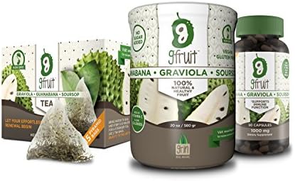 GFruit Guanabana Sampler Bundle of - 20oz Fruit Pulp | Soursop Tea Pack of 15 Bags | Graviola Capsules (90) 1000mg/ea