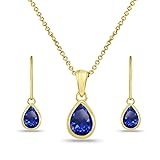 Yellow Gold Flashed Sterling Silver Simulated Blue
