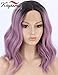 K'ryssma Short Bob Lace Front Wig Ombre Purple Synthetic Wig for Women Dark Roots to Ash Purple Wavy wig Heat Resistant