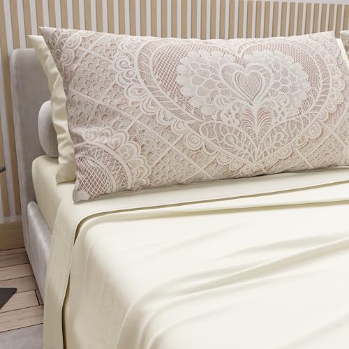 PETTI Artigiani Italiani - Double Bed Sheets Cotton with Pillowcases in Digital Print, Double Bed Sheet 321 Pattern, Cream, 100% Made in Italy