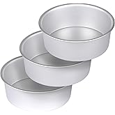 HomeMall 8 x 3 Inch Aluminum Round Cake Pan, 3-Piece Set Cake Baking Pans, Round Layer Cake Baking Pans for Birthday Wedding Home Kitchen DIY Baking Tools, Heavy Sturdy & Healthy, Oven Safe