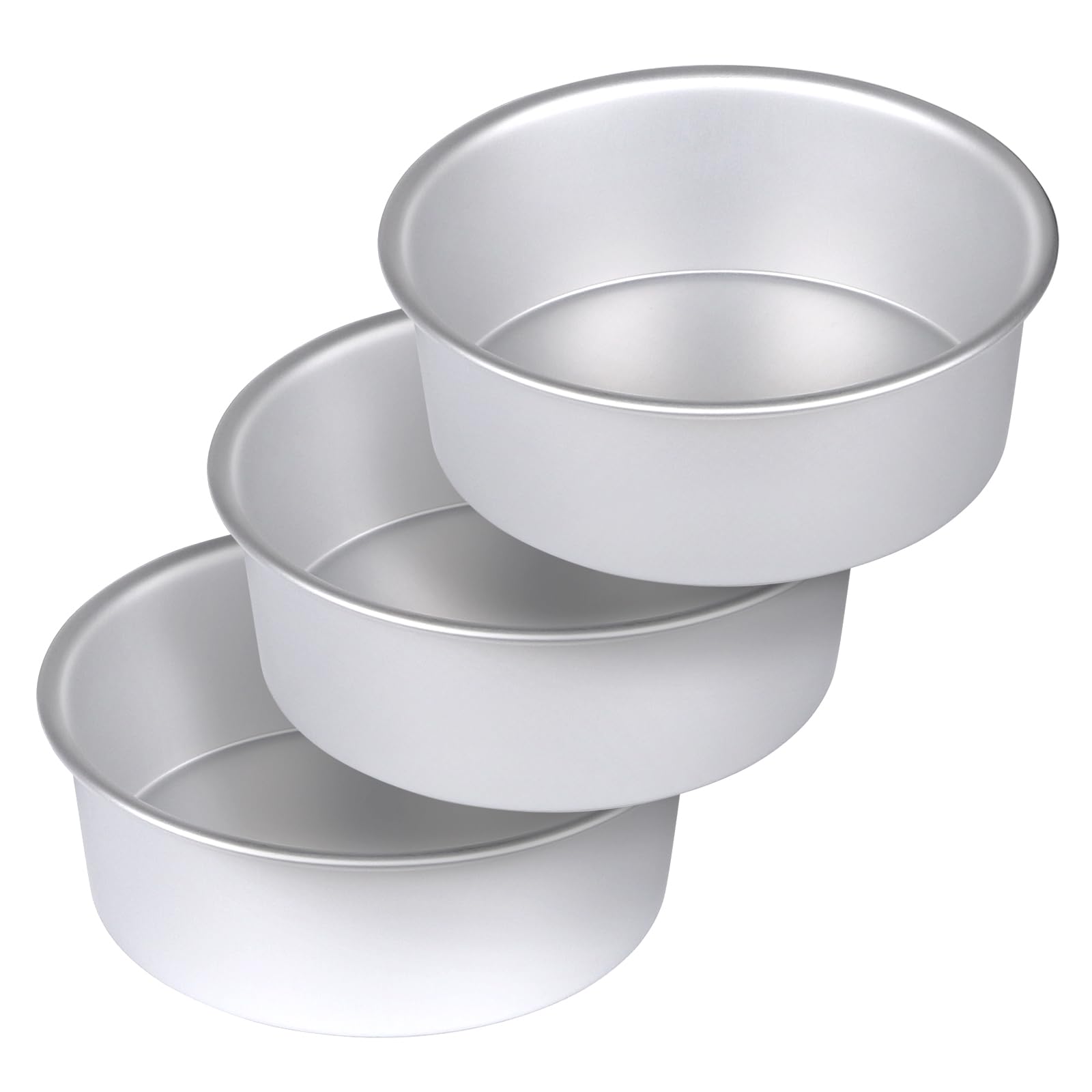 Photo 1 of HomeMall 8 x 3 Inch Aluminum Round Cake Pan, 3-Piece Set Cake Baking Pans, Round Layer Cake Baking Pans for Birthday Wedding Home Kitchen DIY Baking Tools, Heavy Sturdy & Healthy, Oven Safe