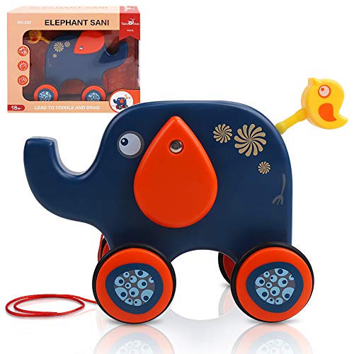 image for Flantor Pull Along Toy Elephant for Toddler Baby , Push and Pull Toys 