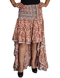 Women Hi Low Skirt Recycled Sari Ruffle Flirty Skirts S/M