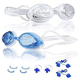 Dimples Excel Clear Swimming Goggles for Everyday Indoor Practice + Nose Clips + Ear Plug ( 2 Pack )